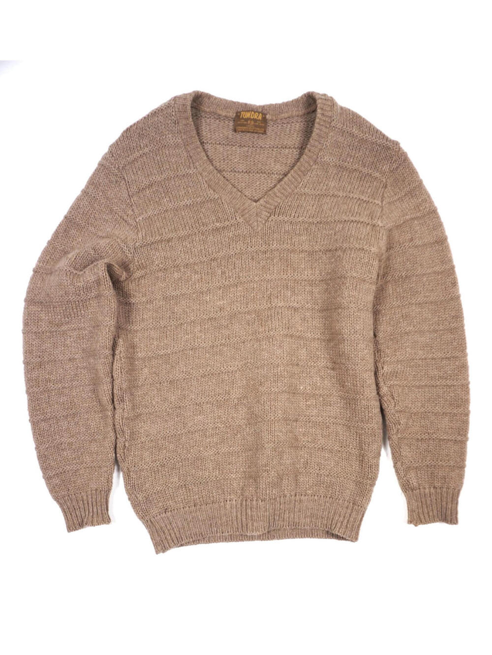 Vintage 80s Tundra Wool Knit Pullover V Neck Sweater Medium Mens Brown Virgin